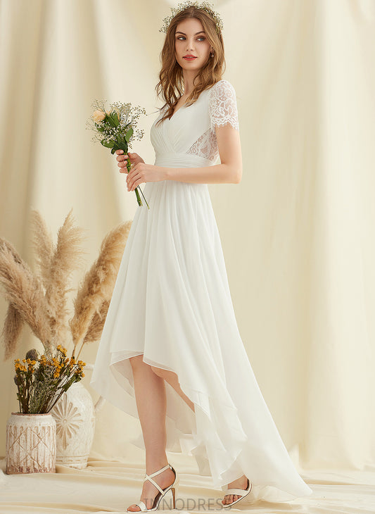 Chiffon Asymmetrical Lace Dress Lillie Wedding Dresses Wedding A-Line V-neck