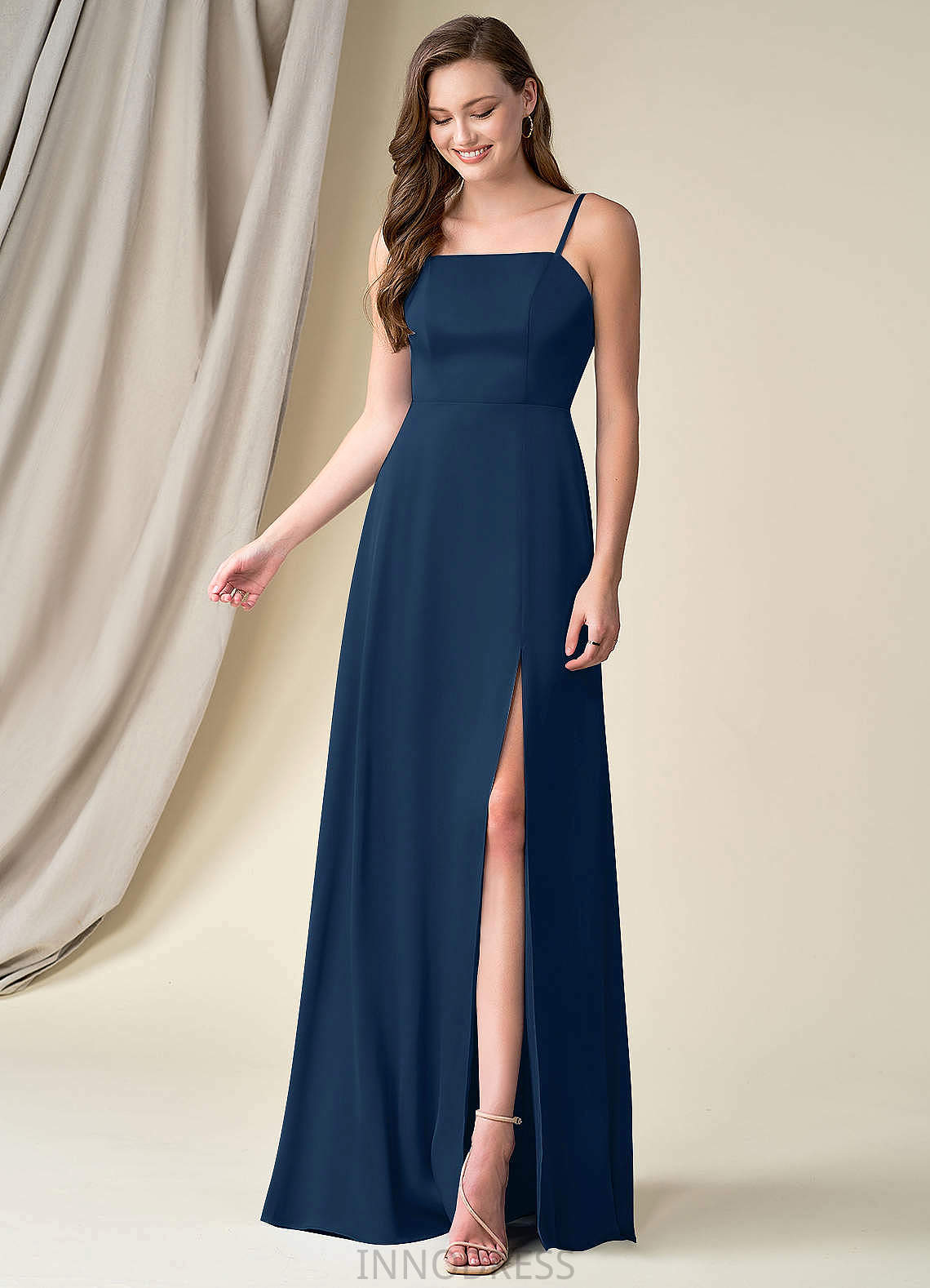 Jamie Floor Length Spaghetti Staps Natural Waist Sleeveless A-Line/Princess Bridesmaid Dresses