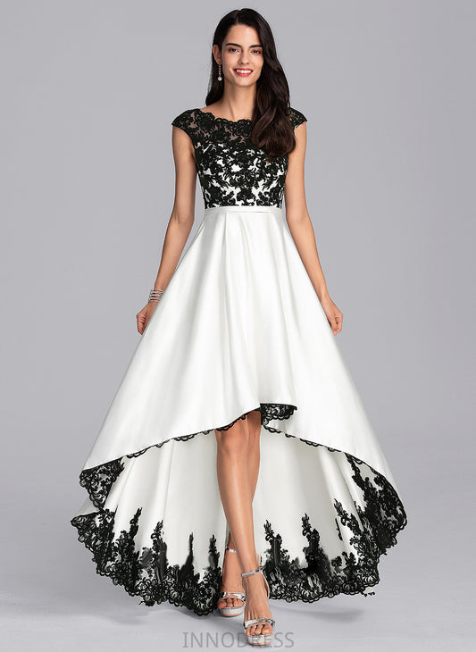 A-Line Asymmetrical Giuliana Lace Satin Wedding Wedding Dresses Scoop Illusion Dress