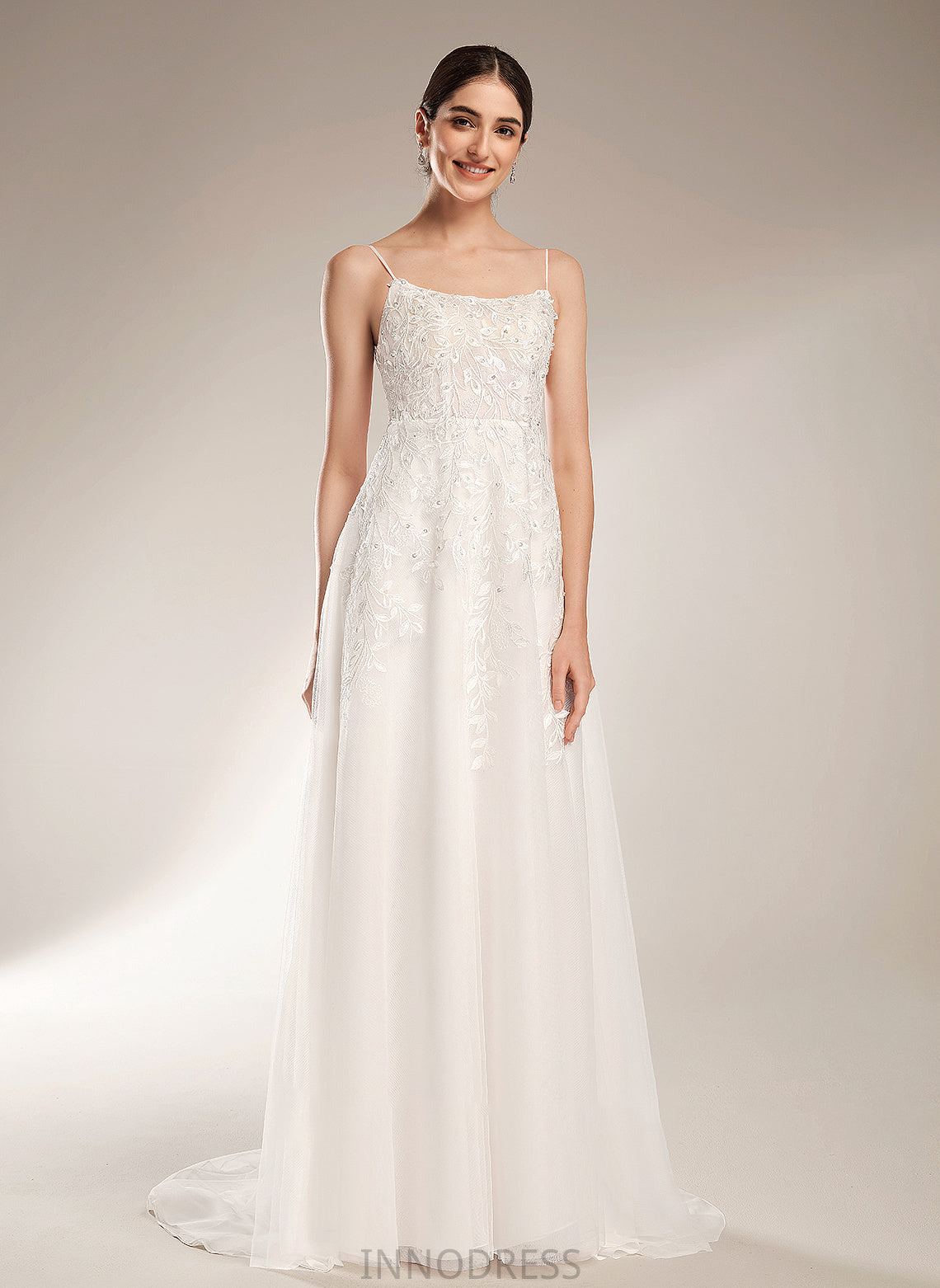 Wedding Luciana Wedding Dresses With Train Neckline Court Sequins Square Beading Dress A-Line