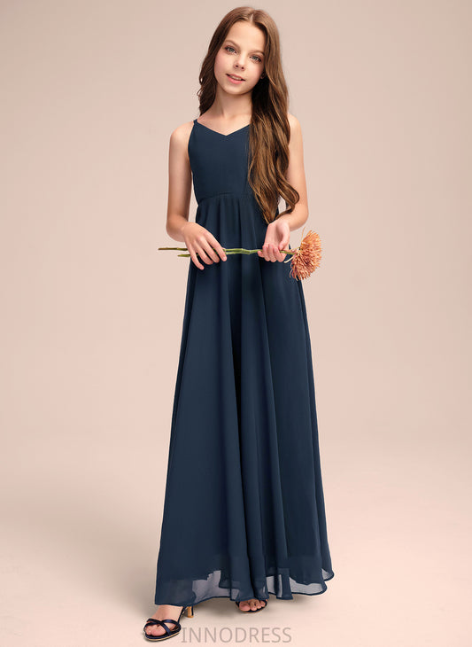 Junior Bridesmaid Dresses A-Line Amelie Bow(s) Chiffon With V-neck Floor-Length