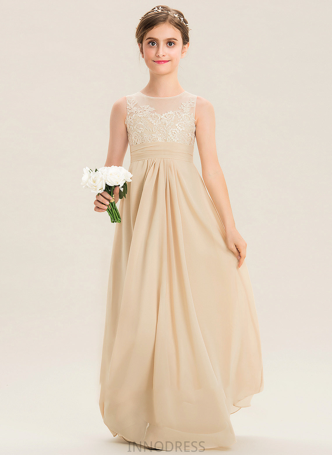 Neck Lydia Floor-Length A-Line Chiffon Scoop Junior Bridesmaid Dresses Lace