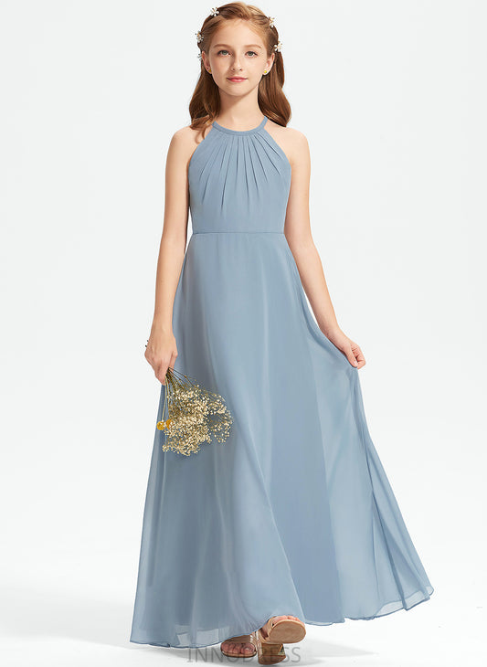 Junior Bridesmaid Dresses Neck Alejandra Ruffle A-Line Chiffon Floor-Length Scoop With