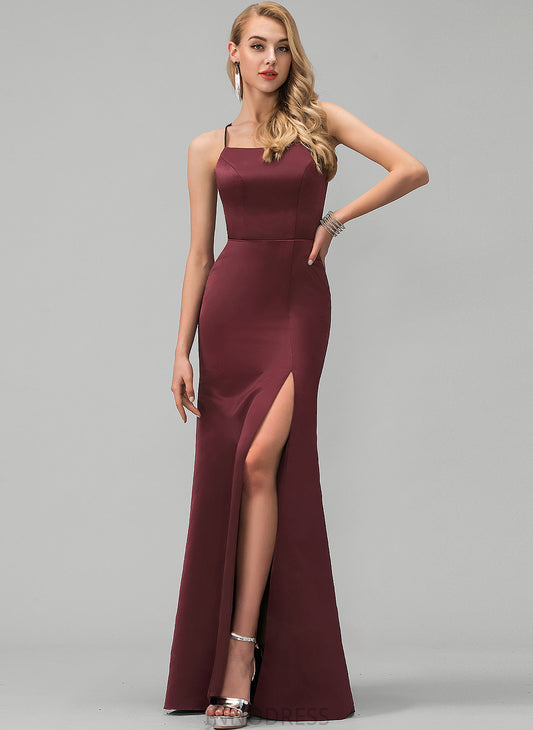 Split Sheath/Column Square Satin Front Floor-Length Dayana With Neckline Prom Dresses