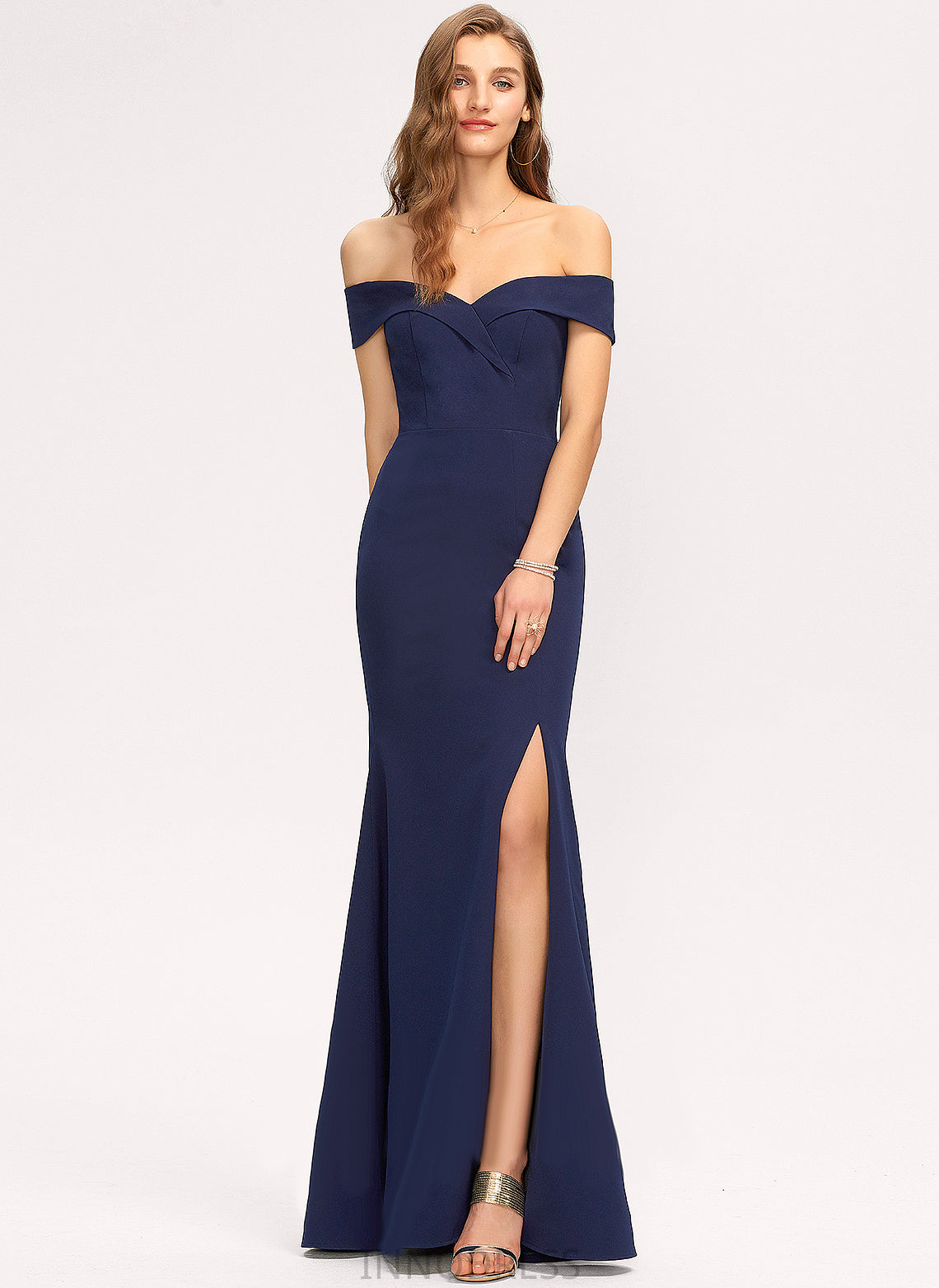 Trumpet/Mermaid Prom Dresses Stretch Off-the-Shoulder Crepe Floor-Length Marlie