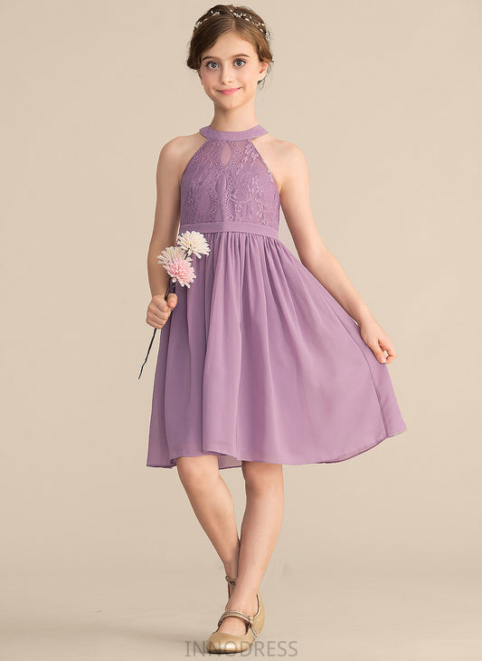 Neck Lace Ada A-Line Junior Bridesmaid Dresses Chiffon Knee-Length Scoop