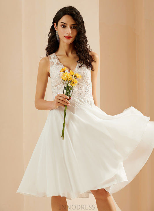 V-neck A-Line Asia Knee-Length Lace Dress Wedding Chiffon Wedding Dresses With Sequins