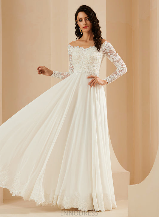 With Off-the-Shoulder Dress Lace Wedding Dresses Chiffon A-Line Millicent Train Wedding Sweep