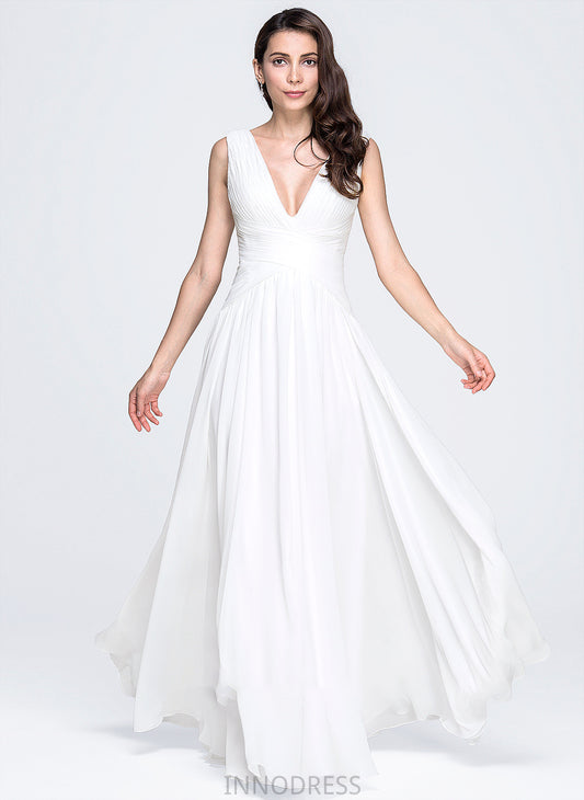 Dress Chiffon V-neck Wedding Wedding Dresses Ruffle A-Line With Floor-Length Ashanti