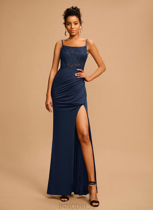 Chasity Beading With Sheath/Column Floor-Length Scoop Sequins Lace Neck Jersey Prom Dresses