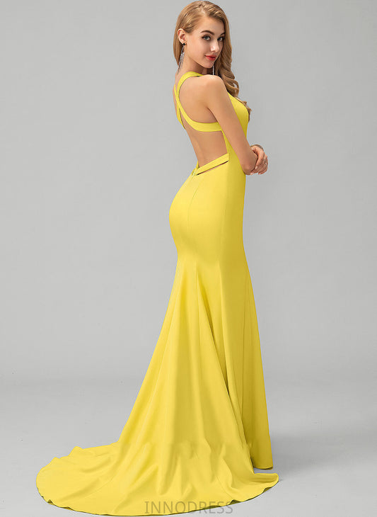 Train V-neck Sweep Simone Trumpet/Mermaid Stretch Crepe Prom Dresses