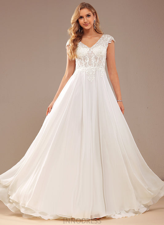 Wedding Dresses Lace Chiffon With Alexa A-Line Train Lace Dress Sweep Wedding V-neck