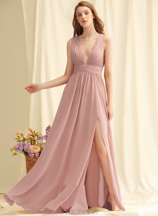 SplitFront Fabric A-Line Silhouette Length Floor-Length Neckline V-neck Embellishment Iliana Sleeveless A-Line/Princess Bridesmaid Dresses