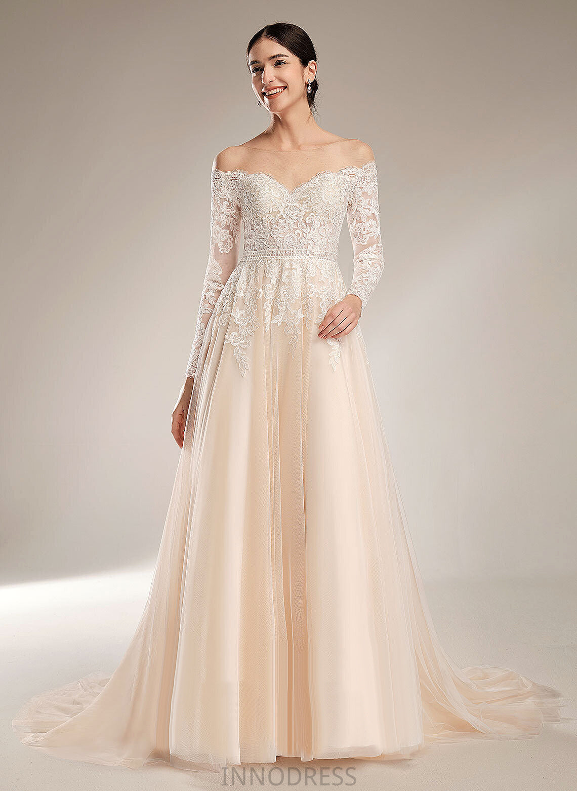 Train Dress Wedding Dresses With Chapel Ball-Gown/Princess Sequins Illusion Lace Jeanie Wedding Tulle