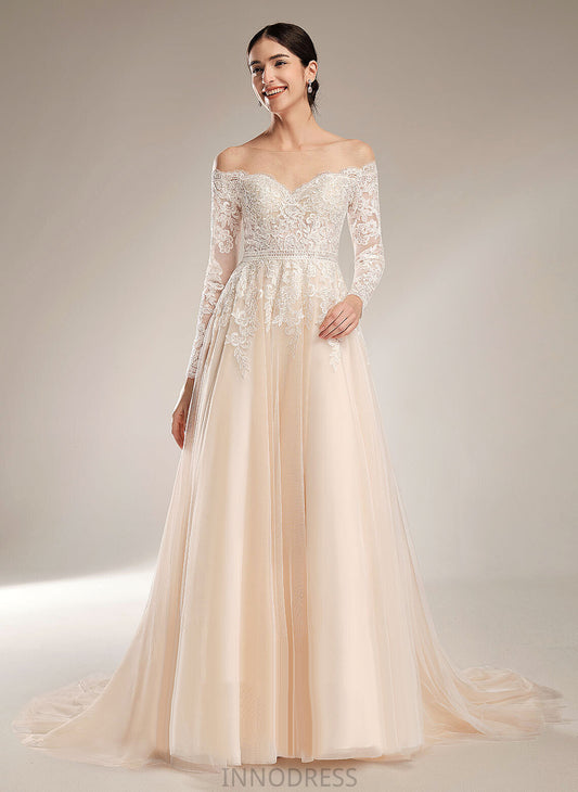 Train Dress Wedding Dresses With Chapel Ball-Gown/Princess Sequins Illusion Lace Jeanie Wedding Tulle