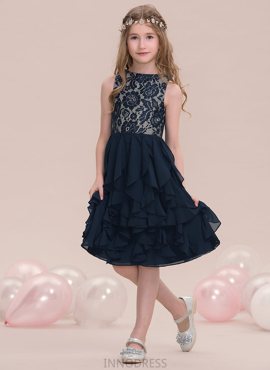 Cascading Knee-Length Scoop Neck Ruffles With Lorelei A-Line Junior Bridesmaid Dresses Chiffon