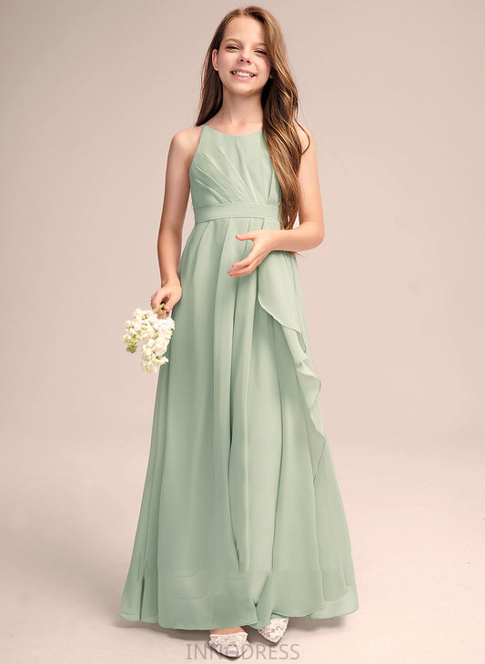 Cascading Junior Bridesmaid Dresses Neck A-Line Floor-Length Ruffles Jaqueline With Scoop Chiffon