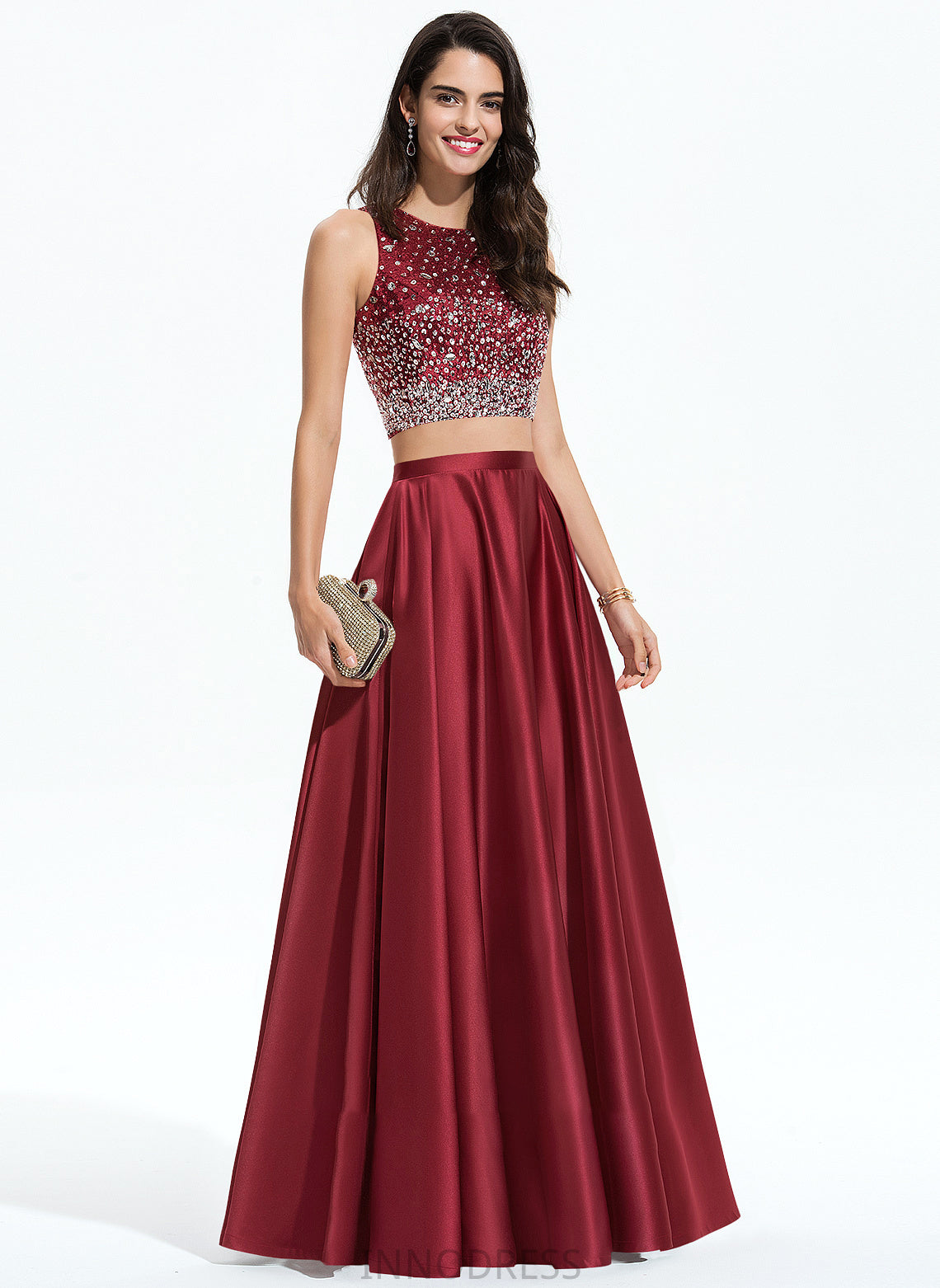 Floor-Length Prom Dresses Scoop Beading Adalyn Neck Satin With A-Line Sequins