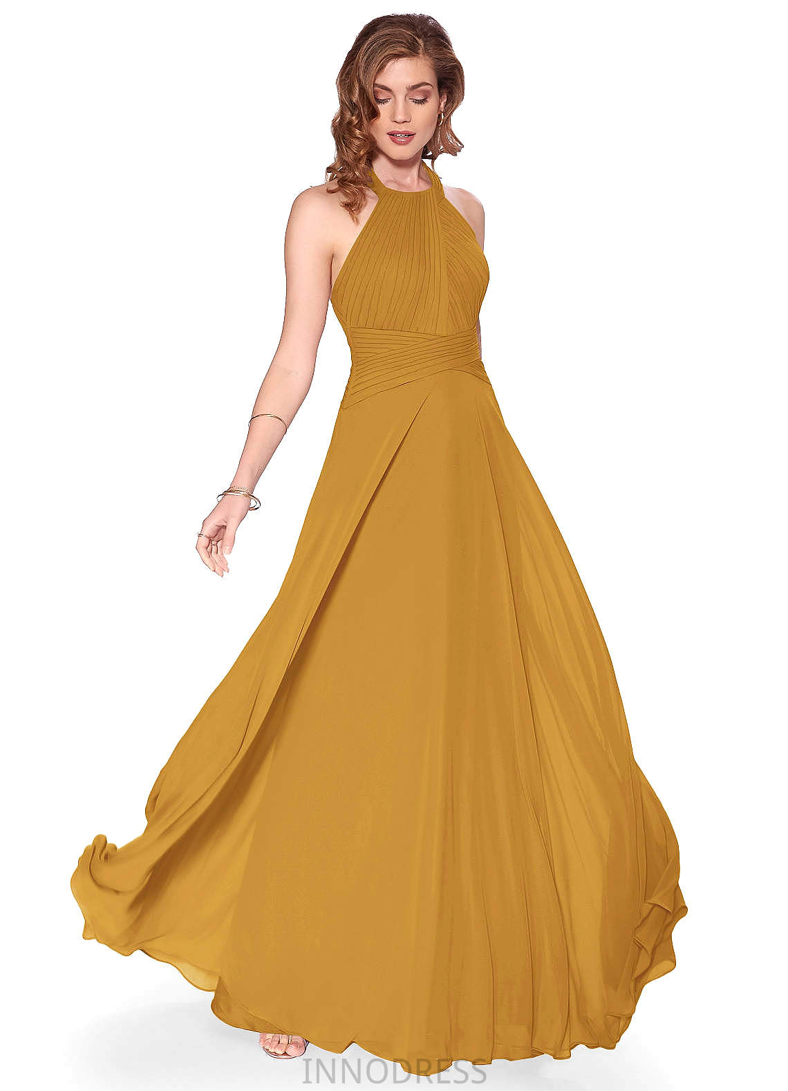 Kierra Floor Length Spaghetti Staps Natural Waist Off The Shoulder A-Line/Princess Sleeveless Bridesmaid Dresses