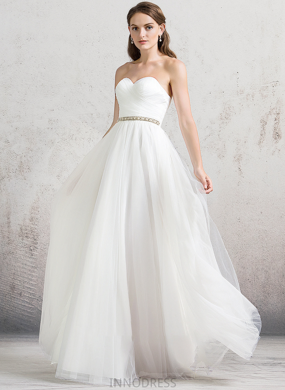 With A-Line Floor-Length Dress Wedding Dresses Wedding Ruffle Sweetheart Beading Tulle Kyleigh