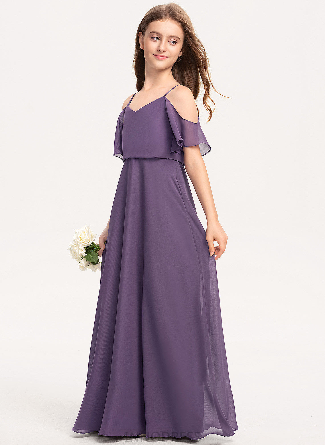 Junior Bridesmaid Dresses Alia Chiffon A-Line Floor-Length V-neck