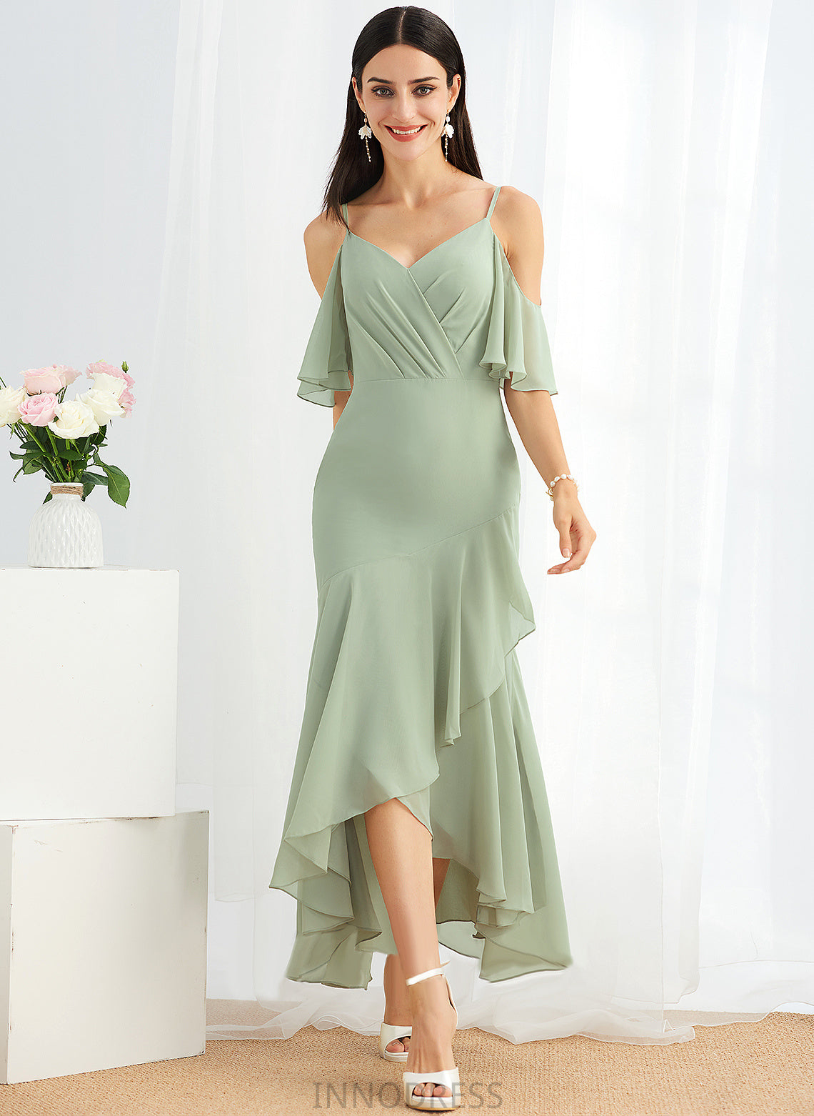 V-neck Ruffle Cocktail Asymmetrical Cocktail Dresses Trumpet/Mermaid Chiffon With Dress Laney