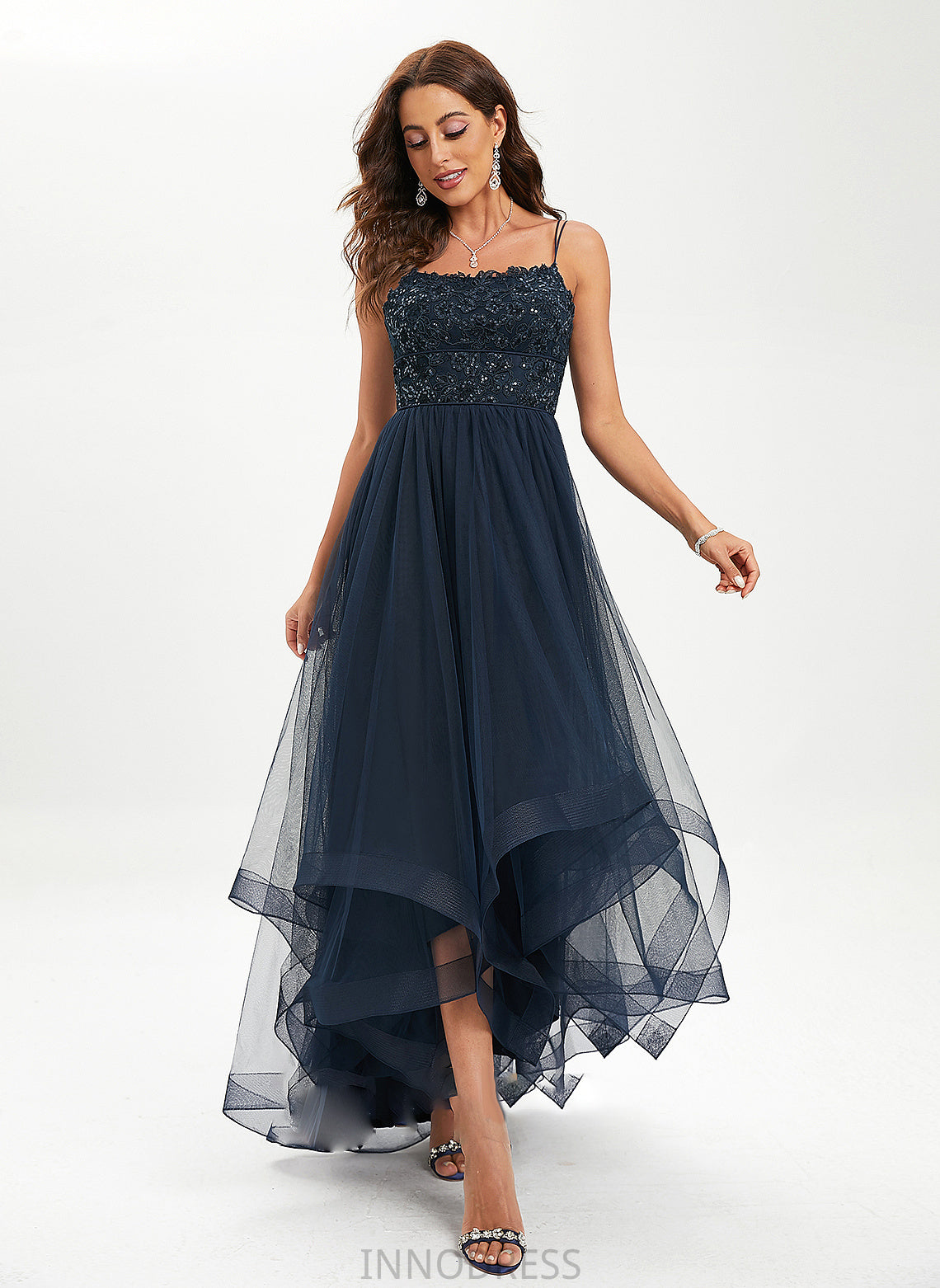 Prom Dresses Ball-Gown/Princess Sequins Asymmetrical Milagros Tulle Lace Scoop With Neck