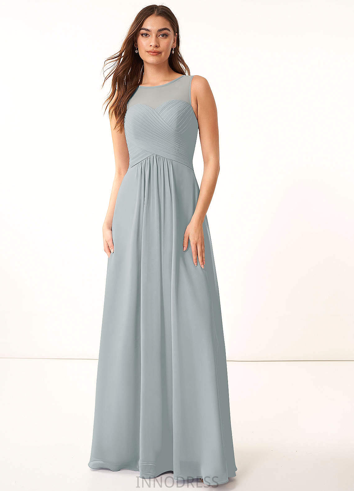 Aurora Spaghetti Staps Sheath/Column Sleeveless Natural Waist Floor Length Bridesmaid Dresses