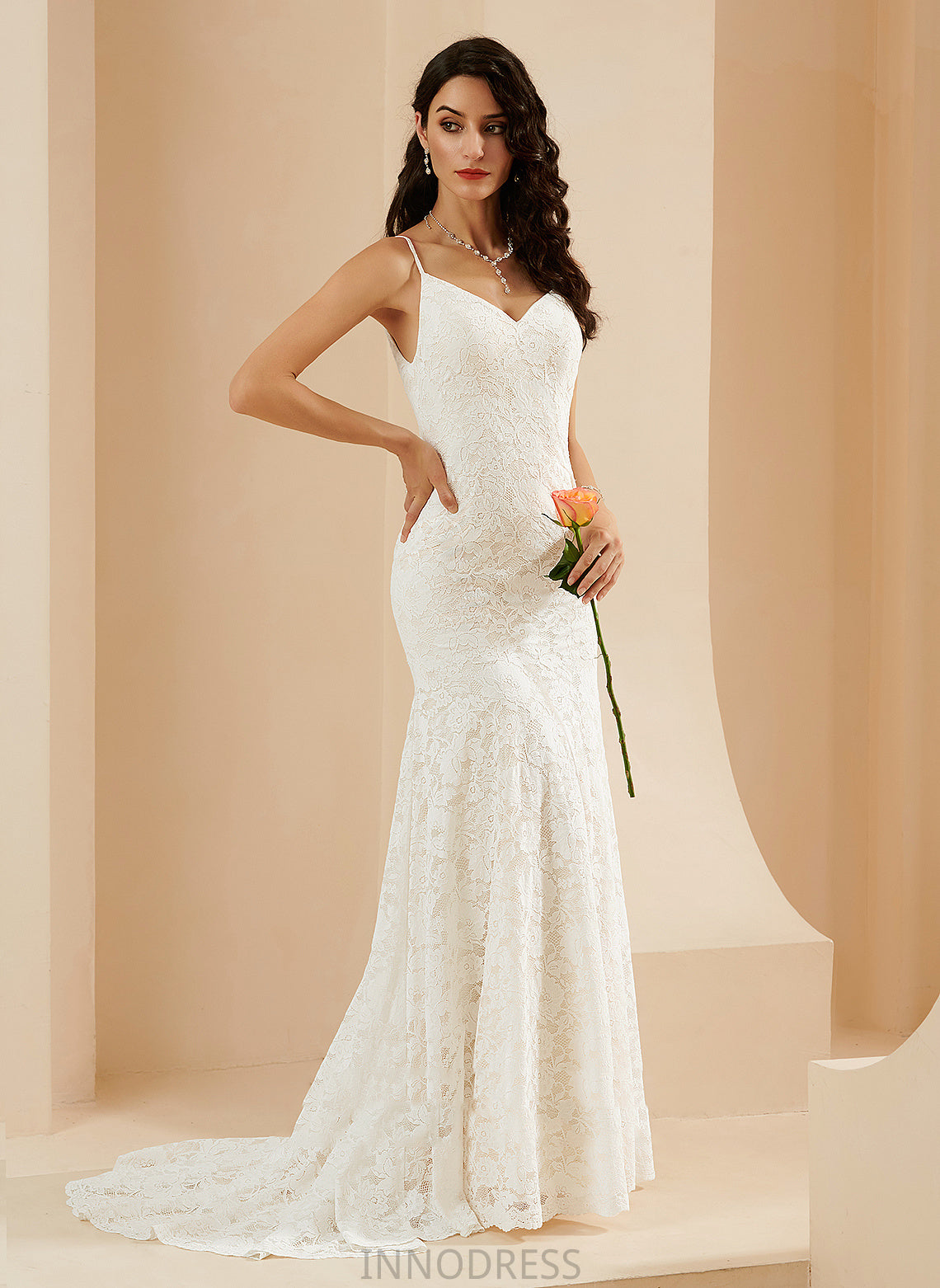 Trumpet/Mermaid Wedding Dresses Lace Train V-neck Katie Dress Court Wedding