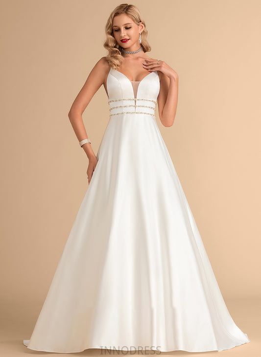 Dress With Wedding Wedding Dresses Satin Janessa Sweep Train V-neck Ball-Gown/Princess Beading