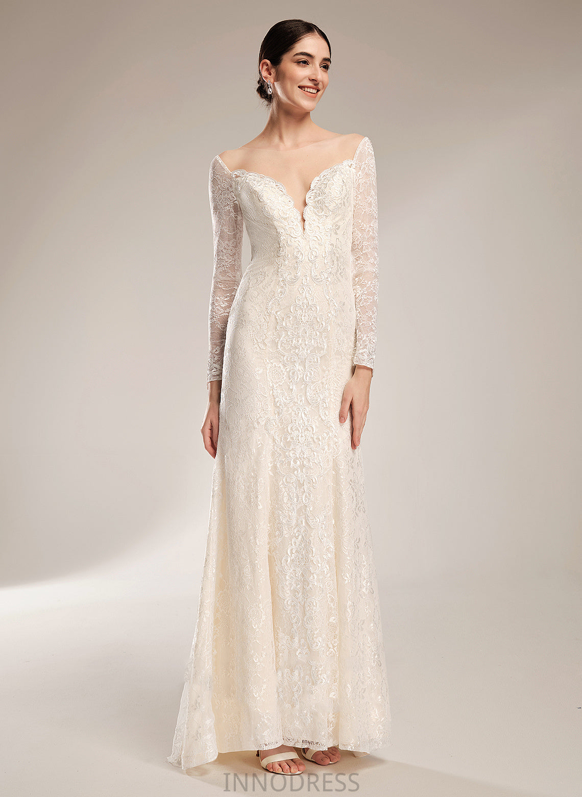 Trumpet/Mermaid Beading Dress With Wedding Dresses Wedding Chiffon Illusion Lace Court Train Allison