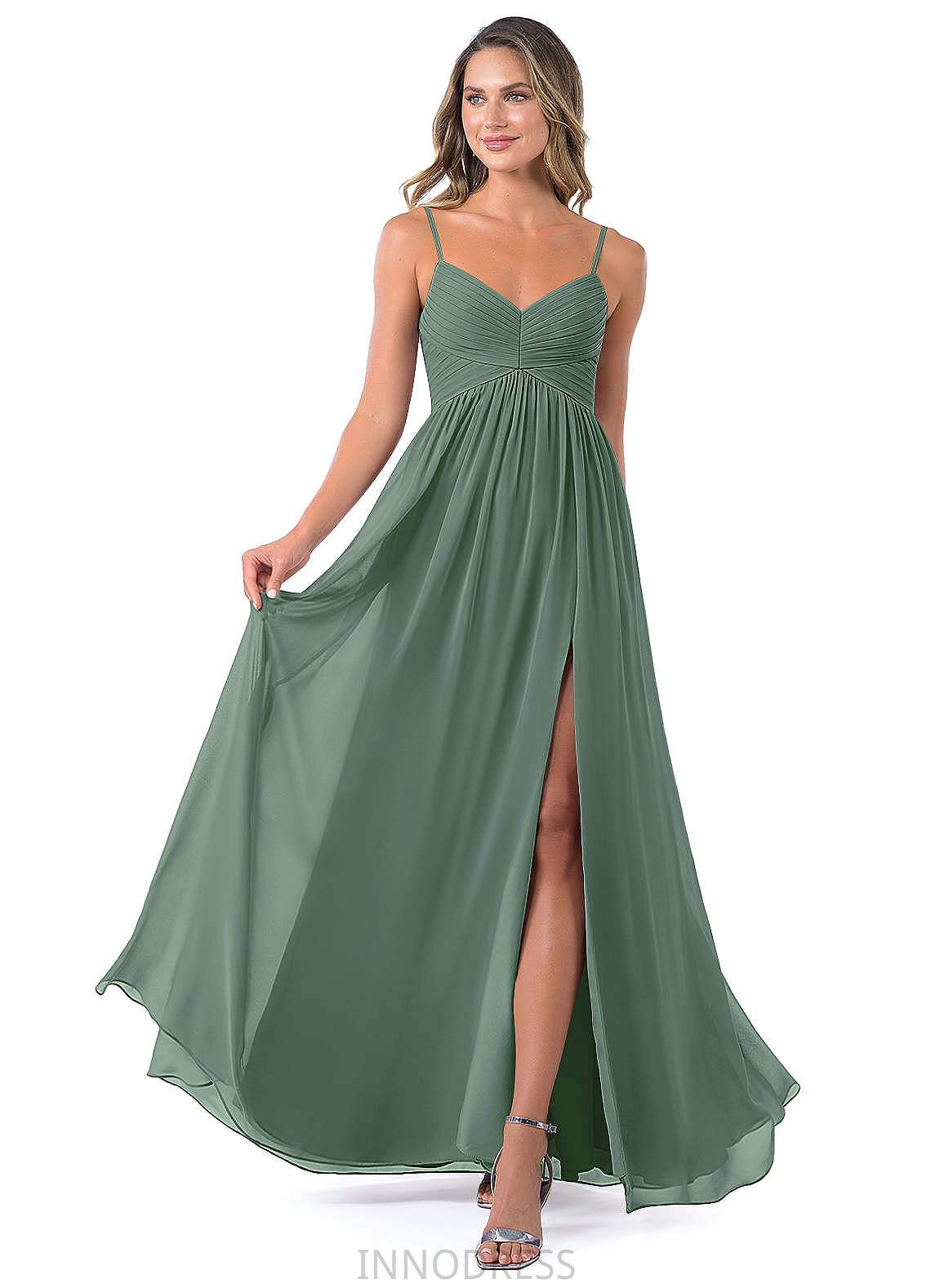 Patti Floor Length Sleeveless Natural Waist Spaghetti Staps A-Line/Princess Bridesmaid Dresses