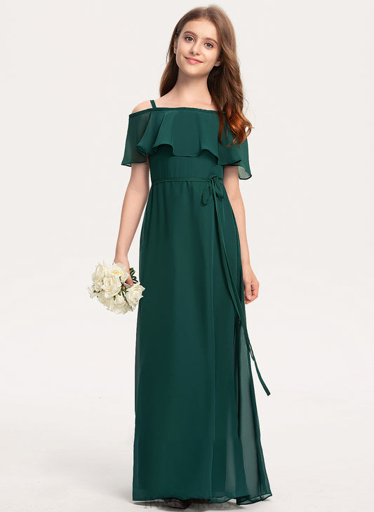 Junior Bridesmaid Dresses Natasha Bow(s) A-Line With Floor-Length Chiffon Off-the-Shoulder