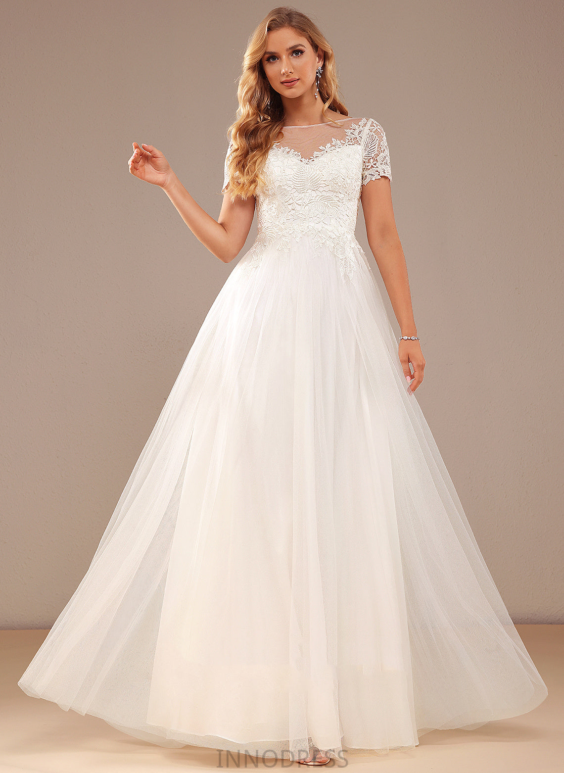 Sloane Lace Lace Floor-Length Neck A-Line With Scoop Wedding Dresses Tulle Wedding Dress