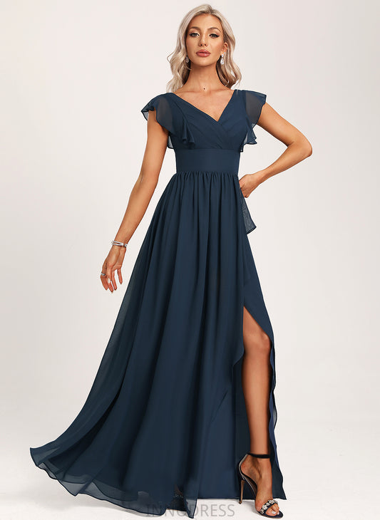 Silhouette Length Asymmetrical V-neck A-Line Neckline Fabric Ruffle Embellishment Leticia A-Line/Princess Sleeveless Bridesmaid Dresses