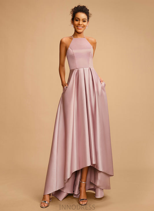 A-Line Prom Dresses Danna Asymmetrical Neckline Satin Square