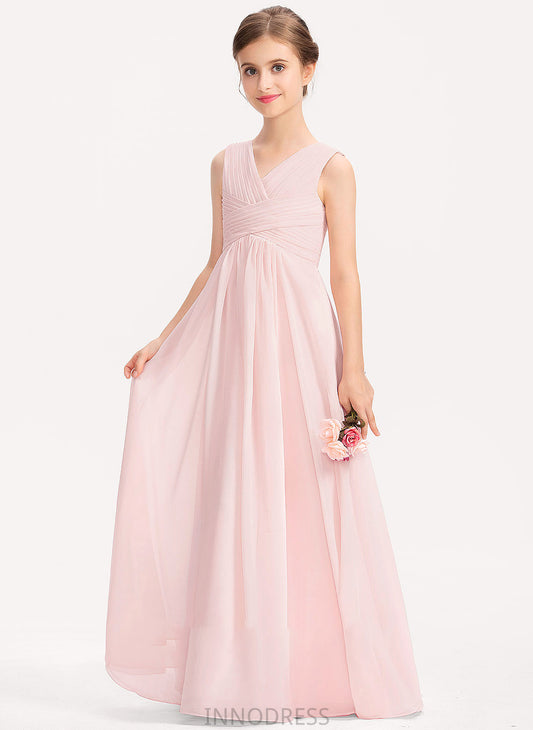 A-Line Mckenzie Ruffle V-neck With Junior Bridesmaid Dresses Floor-Length Chiffon