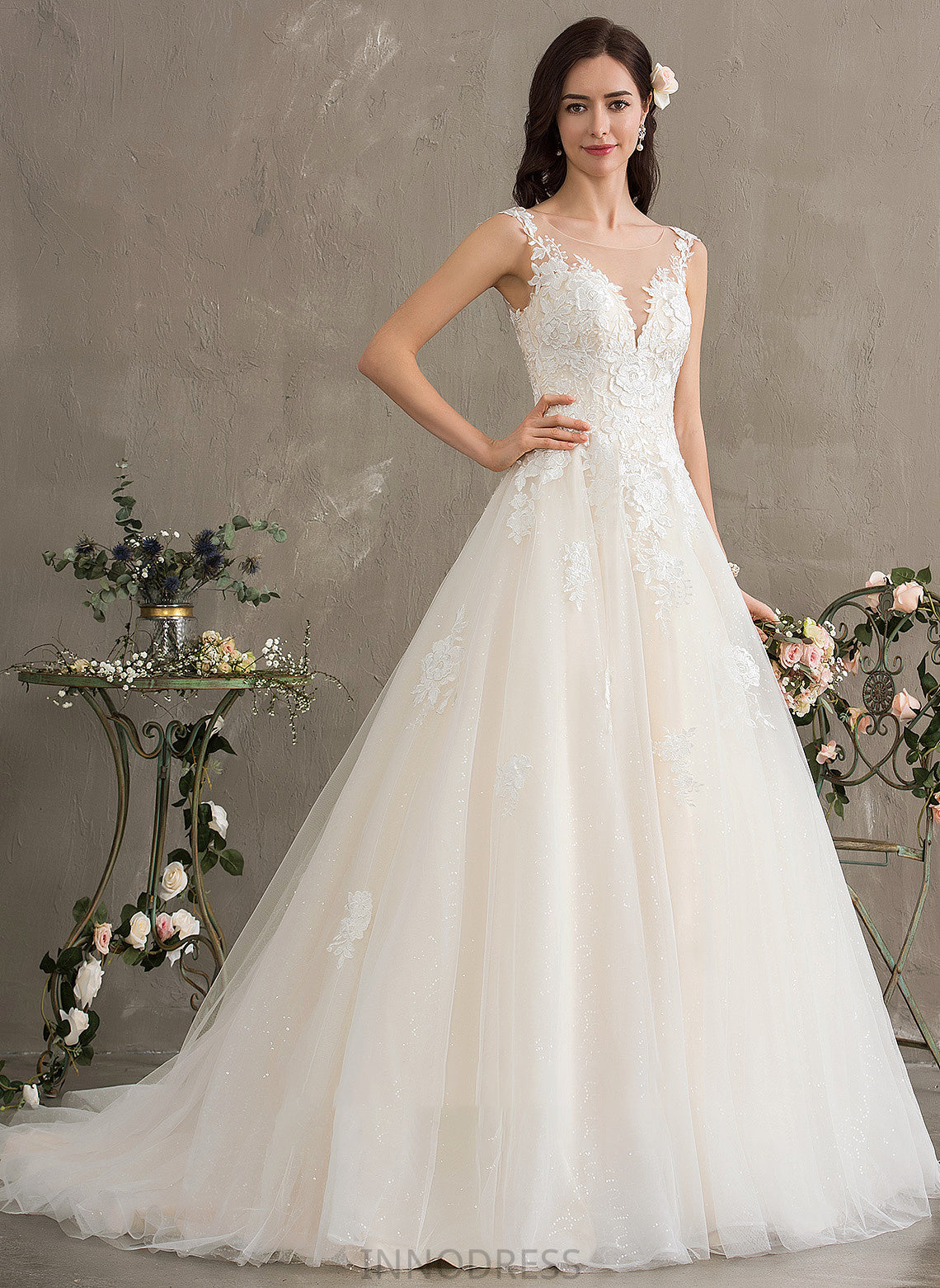 Court Eleanor Wedding Dresses Ball-Gown/Princess Illusion Wedding Train Dress Tulle