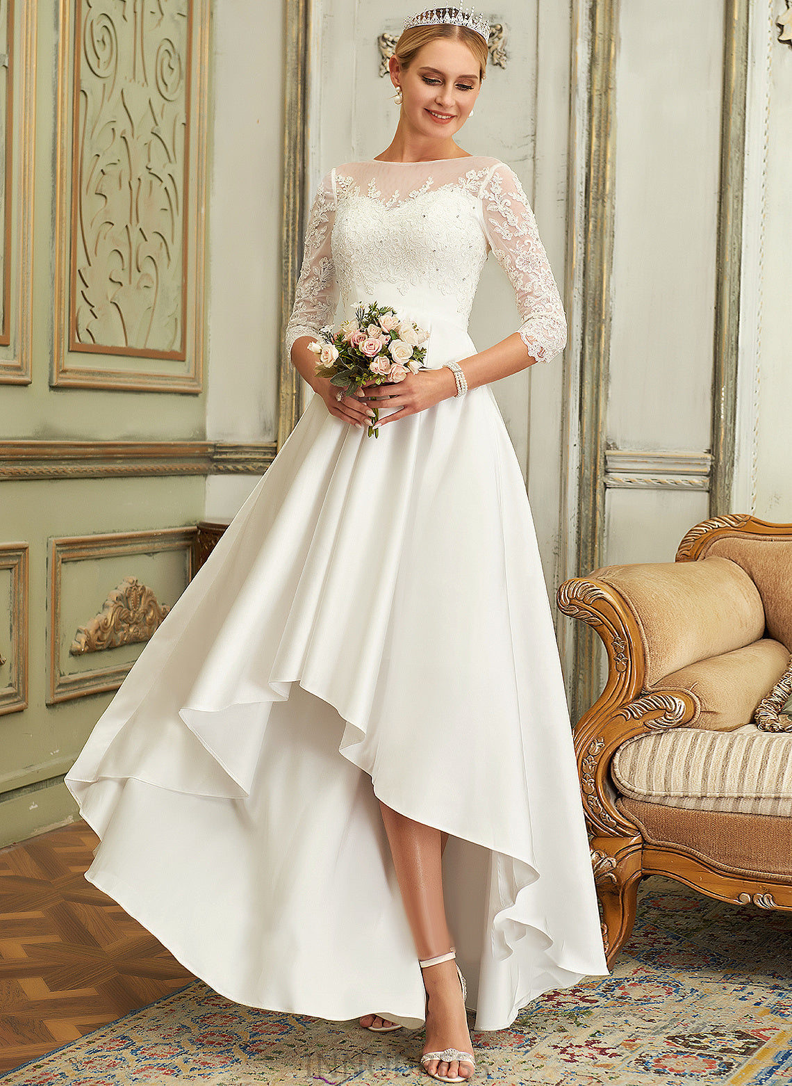 Asymmetrical Scoop A-Line Reese Dress Lace Wedding Satin Neck Wedding Dresses