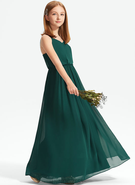 A-Line V-neck Annie Junior Bridesmaid Dresses Ruffle Floor-Length Chiffon With