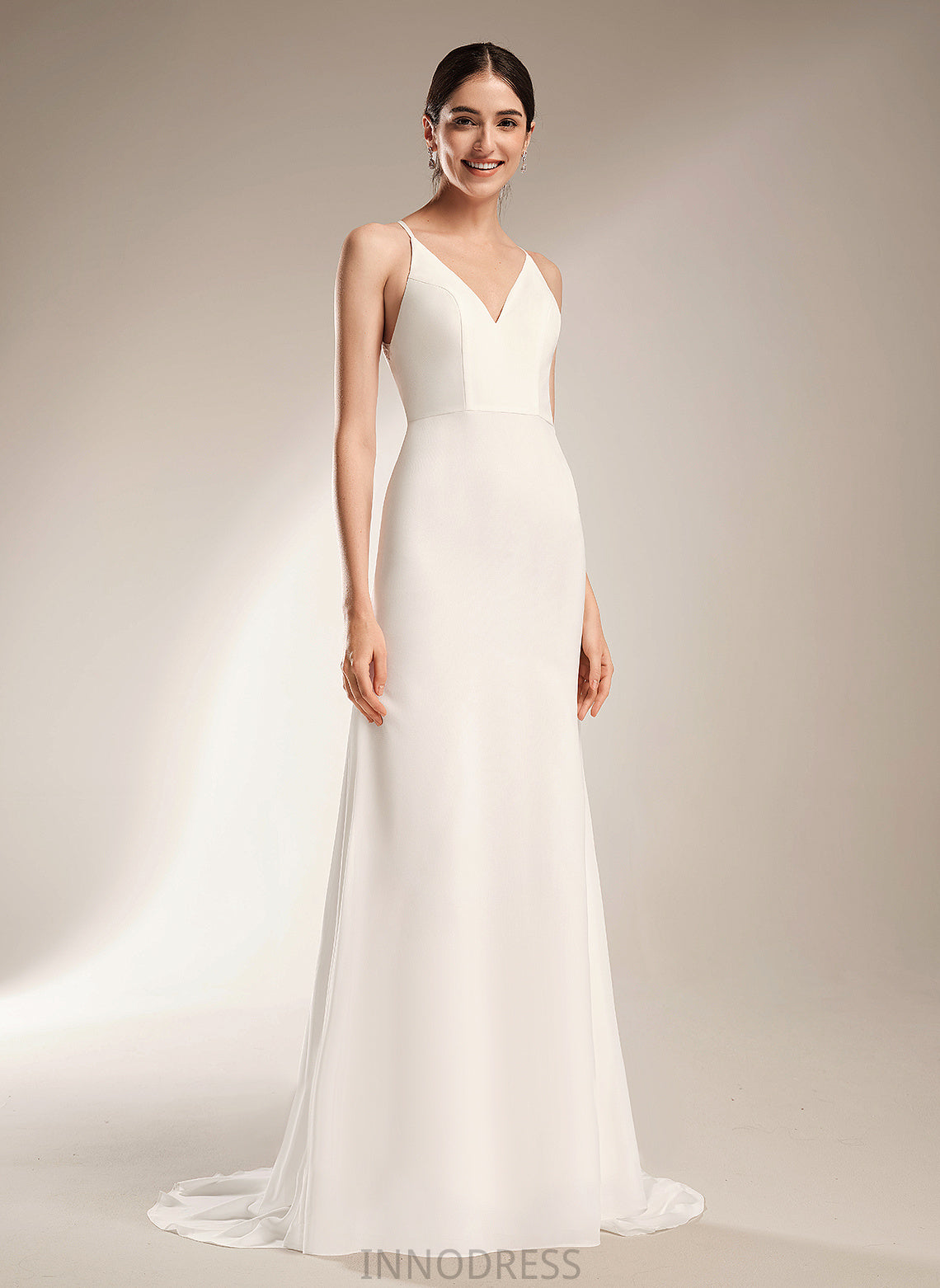 With V-neck Sheath/Column Chiffon Dress Wedding Dresses Lace Nathalia Court Wedding Train