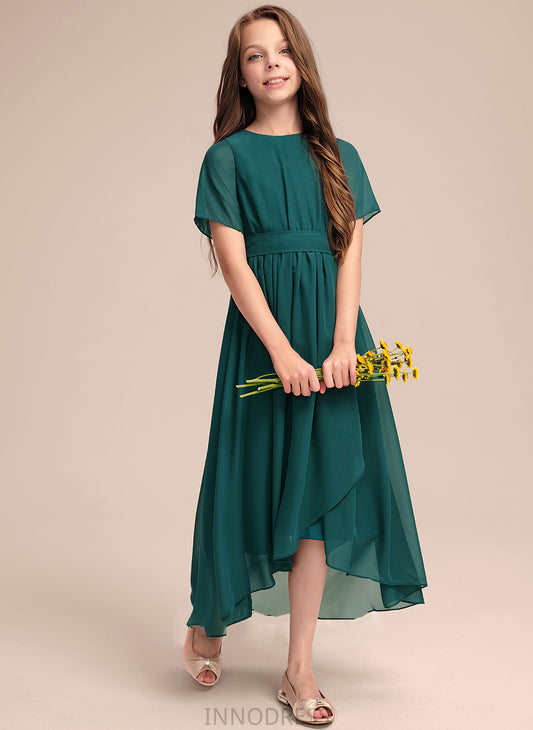 Asymmetrical Ruffle Chiffon Bow(s) A-Line Junior Bridesmaid Dresses Neck Scoop With Kaylin