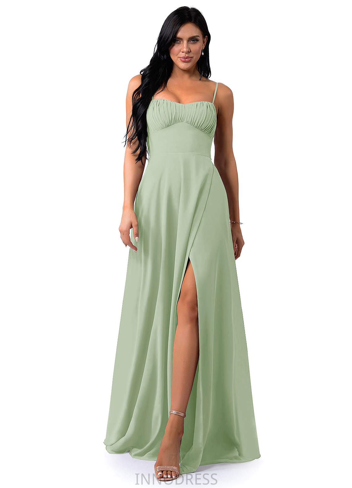 Taliyah Sheath/Column Satin Floor Length Sleeveless Natural Waist V-Neck Bridesmaid Dresses