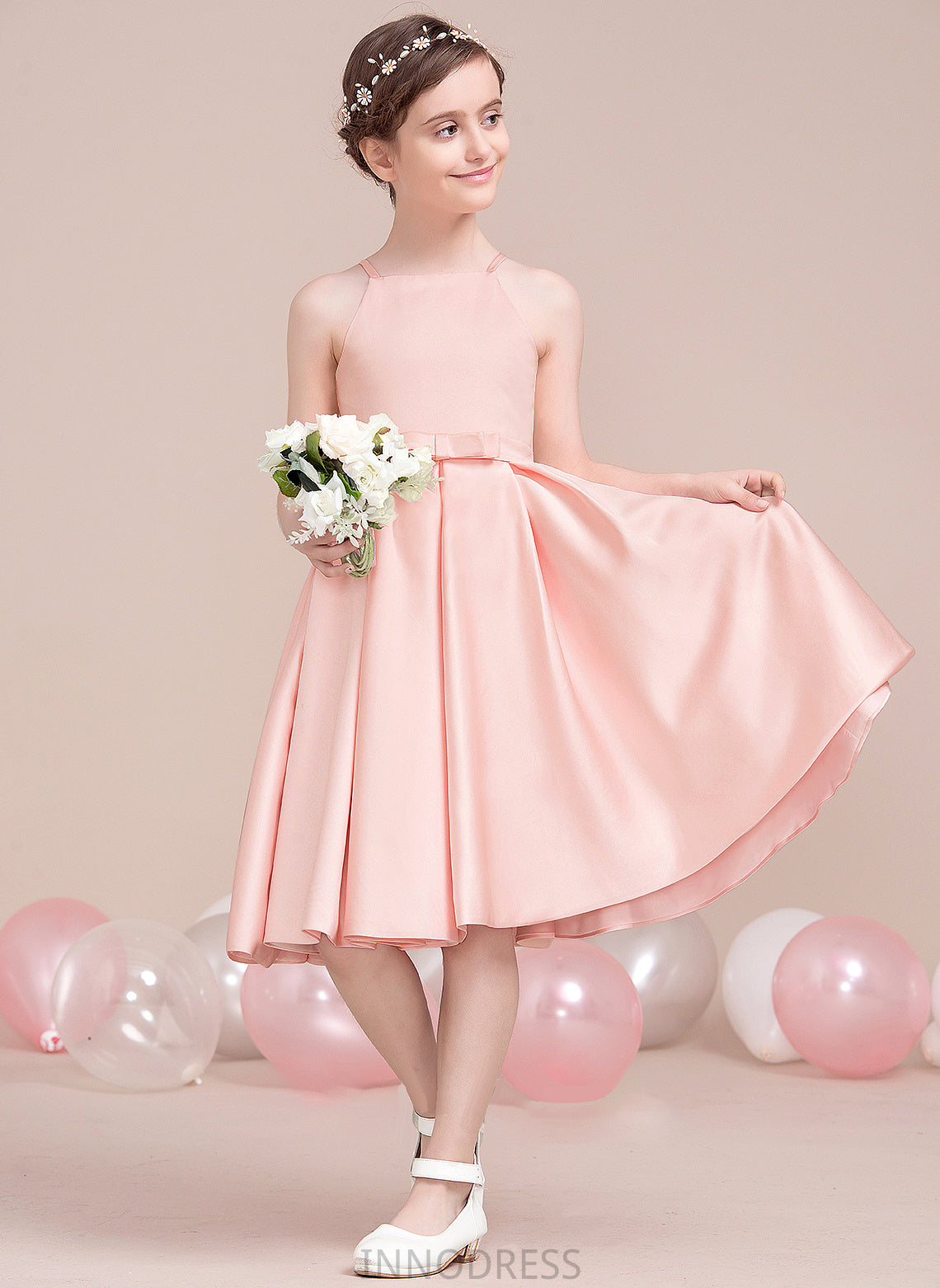 Neckline Lainey Square Junior Bridesmaid Dresses Knee-Length Bow(s) With Satin A-Line