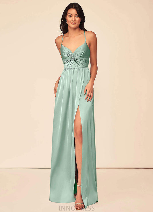 Ayanna Sheath/Column Floor Length Natural Waist Sleeveless Spaghetti Staps Bridesmaid Dresses