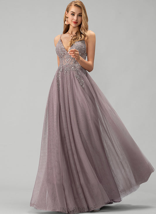 With Floor-Length Marilyn Split Prom Dresses Lace V-neck Ball-Gown/Princess Front Sequins Tulle Beading