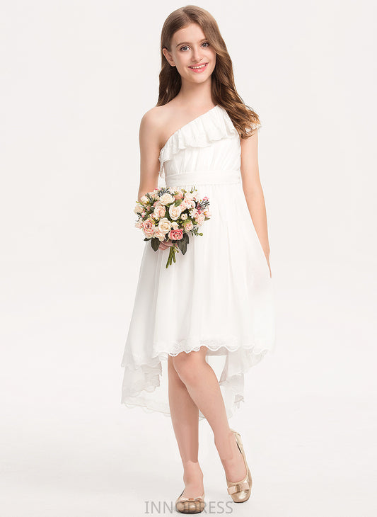 With Chiffon Asymmetrical Lace Bow(s) Junior Bridesmaid Dresses Aubrie A-Line One-Shoulder