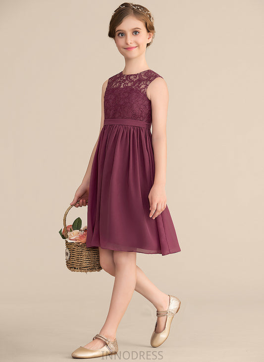 Junior Bridesmaid Dresses Aliya A-LineScoopNeckKnee-LengthChiffonLaceJuniorBridesmaidDress#165020