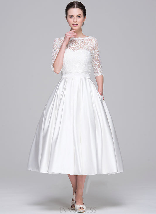 Dress Wedding Pockets With Ball-Gown/Princess Satin Anabel Tea-Length Sweetheart Wedding Dresses