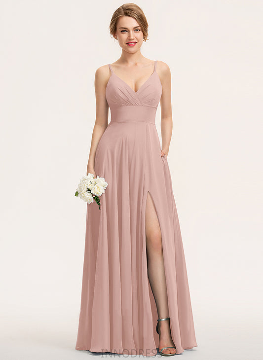 Neckline Ruffle Floor-Length Silhouette Embellishment A-Line Length Fabric V-neck Braelyn Bridesmaid Dresses